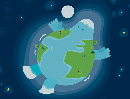 Ilustración del planeta Tierra flotando en el espacio rodeado de estrellas