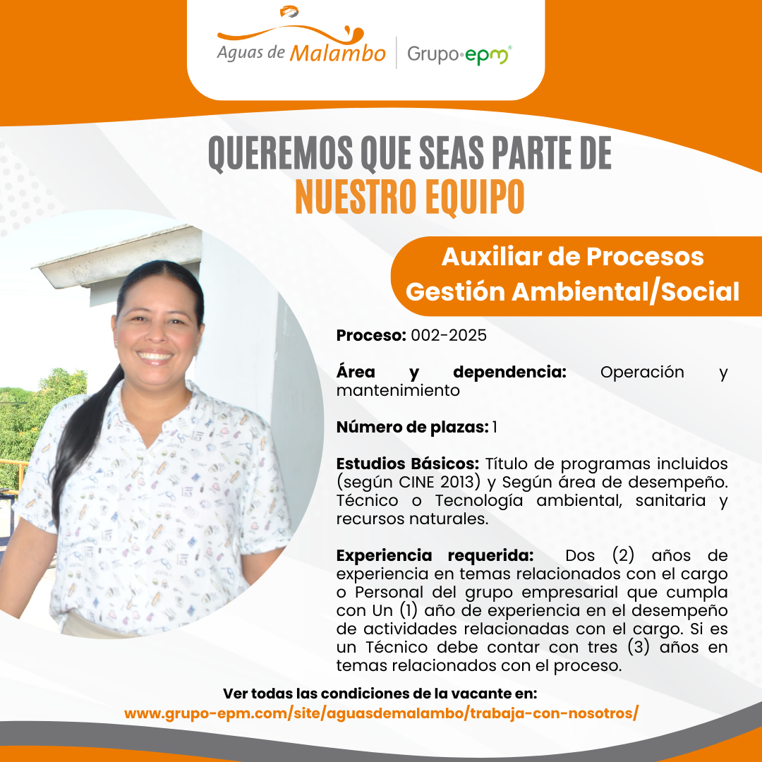 Proceso de selección 002-2025 Auxiliar de procesos Gestión Ambiental/Social