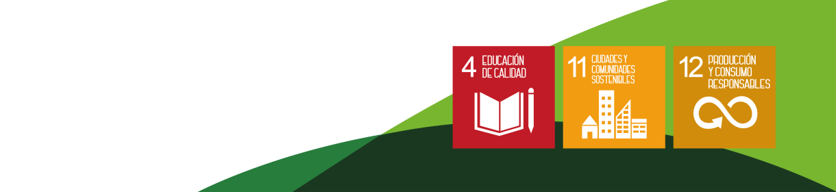 Gráfico con los Objetivos de Desarrollo Sostenible 4 “Educación de Calidad”, 11 “Ciudades y comunidades sostenibles” y 12 “Producción y consumo responsables”.