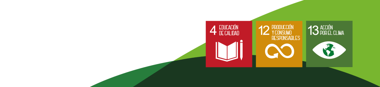 Gráfico con los Objetivos de Desarrollo Sostenible 4 “Educación de Calidad”, 12 “Producción y Consumo Responsables” y 13 “Acción por el Clima”.