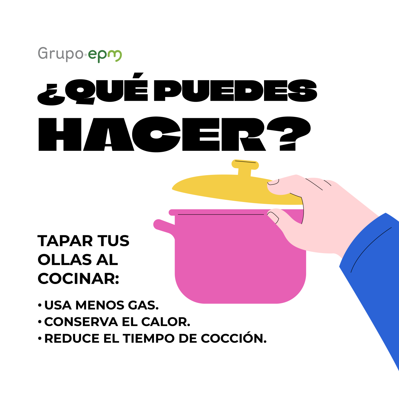 Tapar ollas al cocinar, ayuda a usar menos gas, conserva el calor y reduce tiempos de cocción