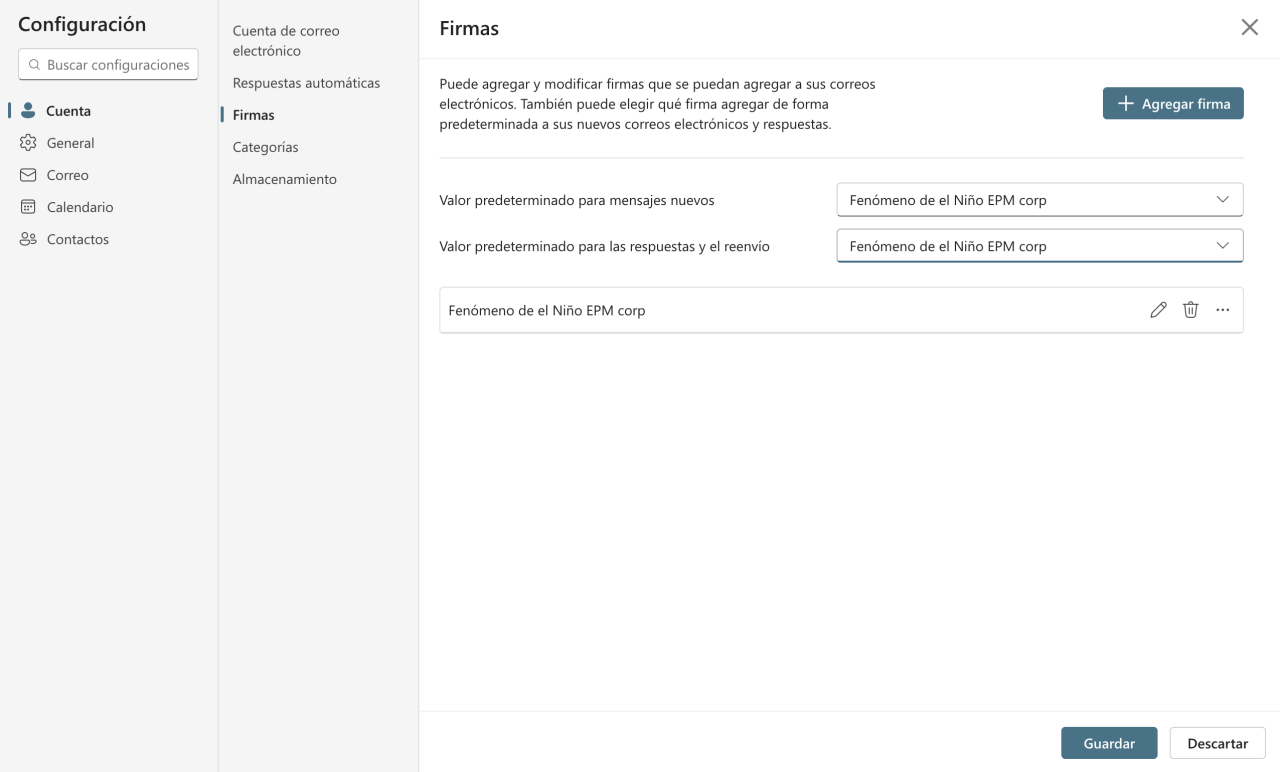 Captura de pantalla del último paso "guardar" en la configuración de firma EPM corporativa